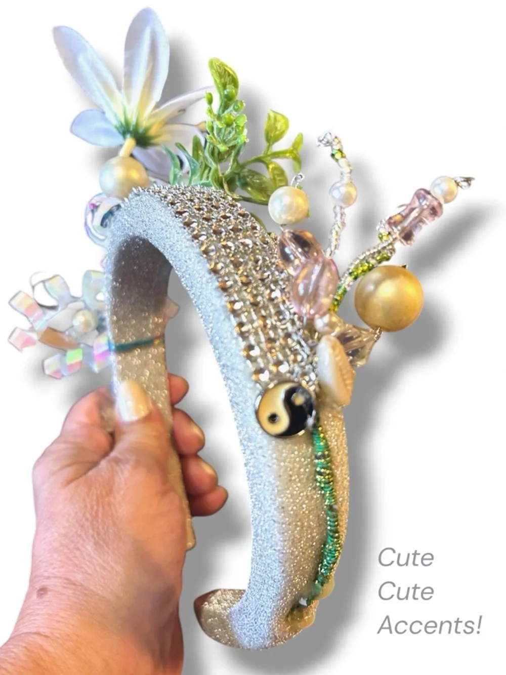 NEW Upcycled Artisan Beaded Floral Festival Crown Wearable Art Hair Accessory OS